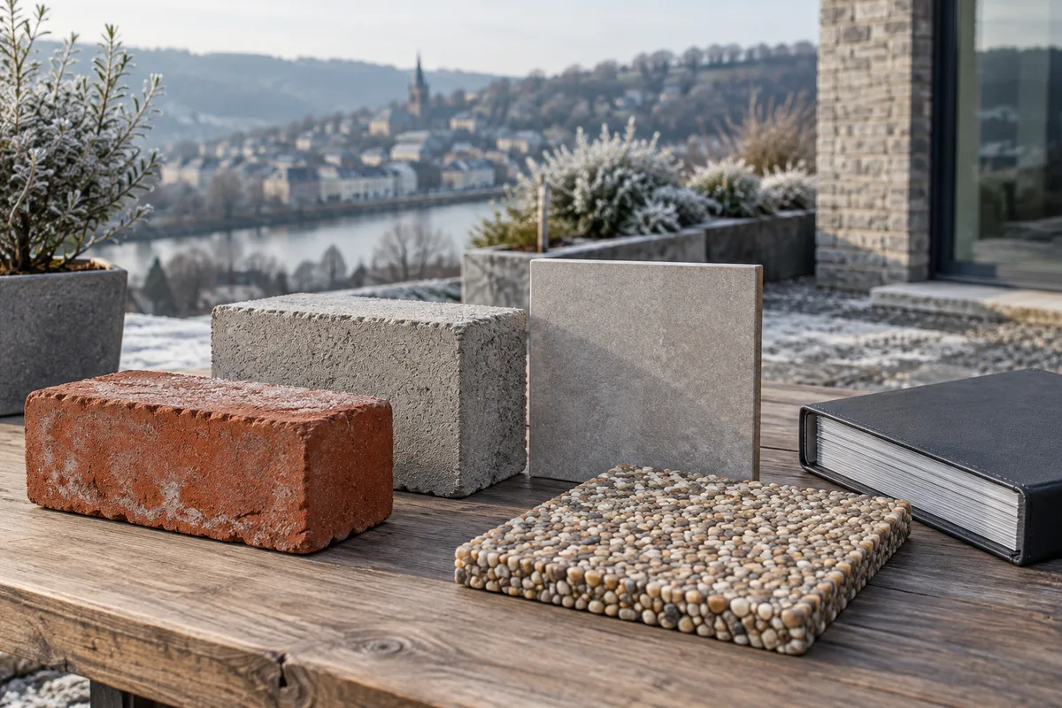 Échantillons de matériaux de construction alignés sur une table
