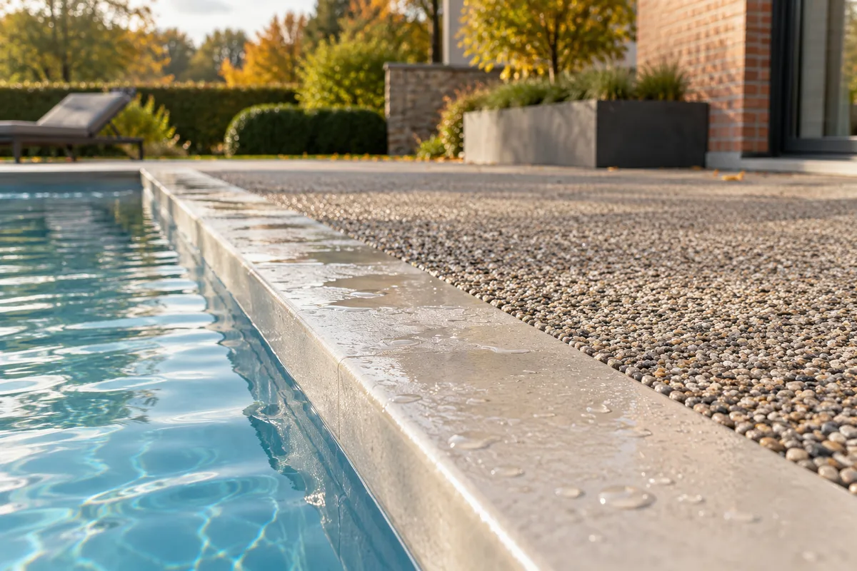 Bord de piscine en tapis de pierre antidérapant mouillé